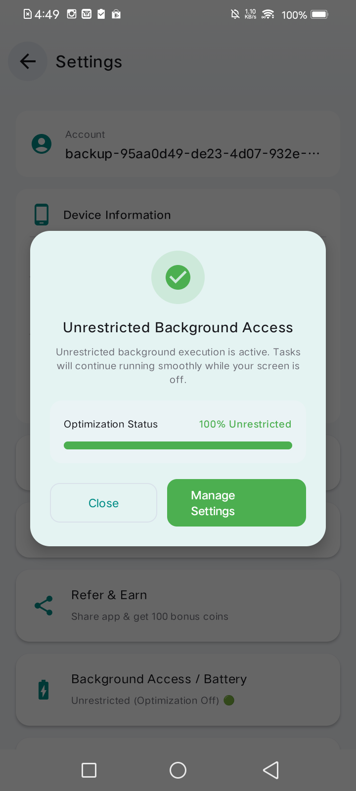 TopEngage Background Access dialog