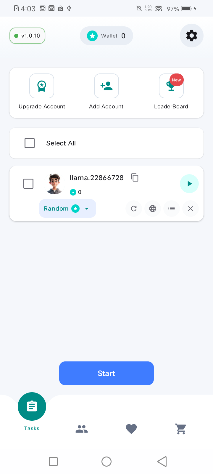 TopEngage Tasks Home screen