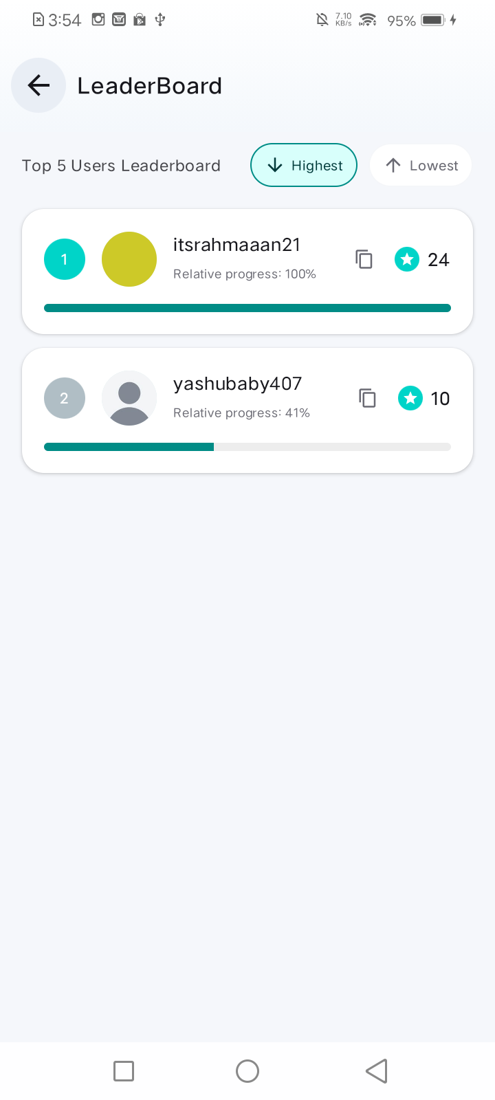 TopEngage Leaderboard screen
