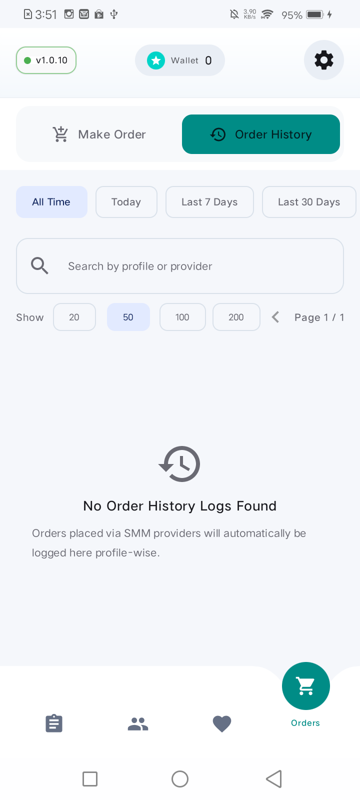 TopEngage Order History screen