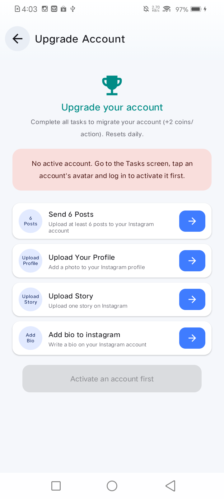 TopEngage Upgrade Account screen